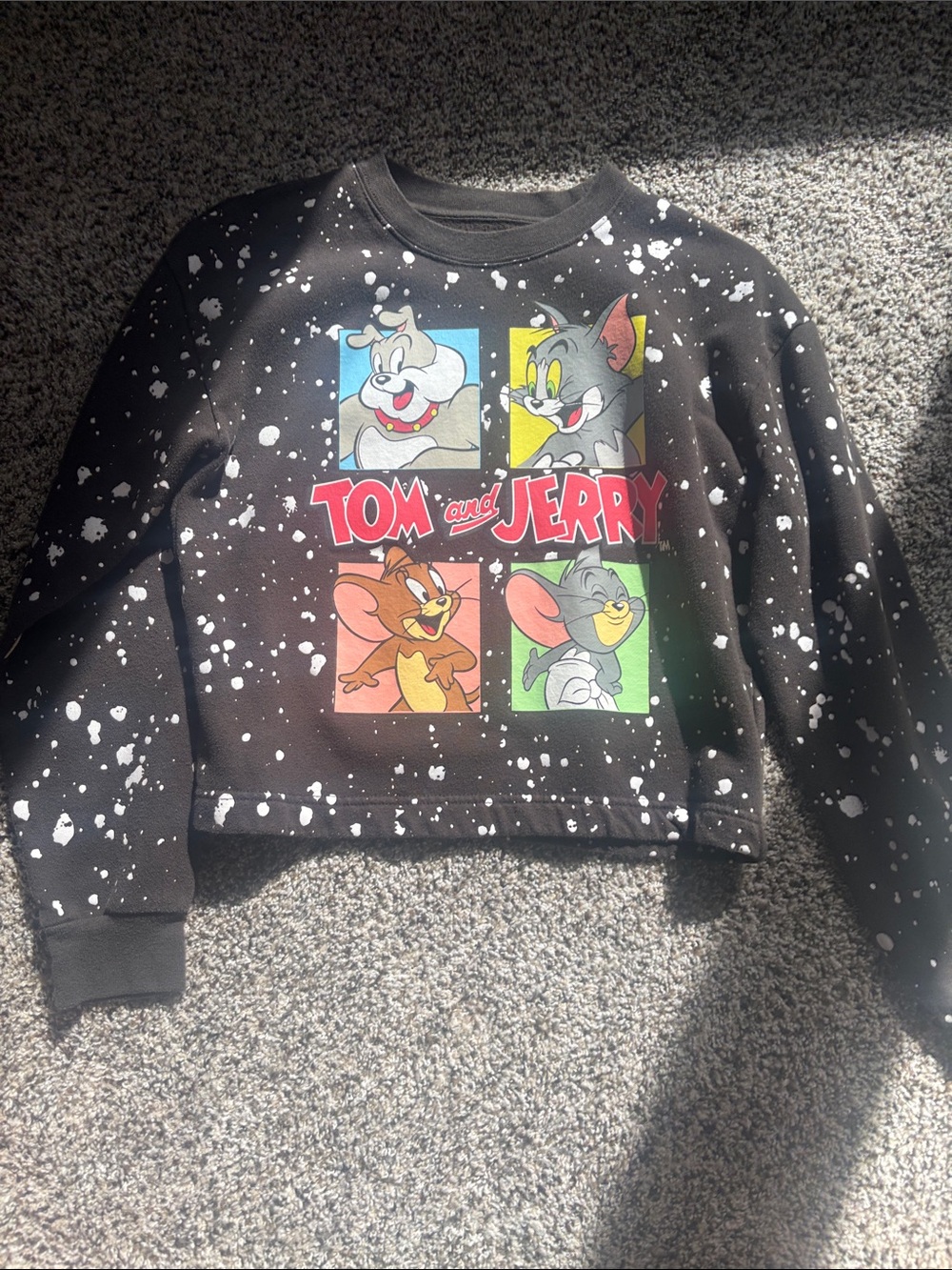 Tom and Jerry Black Speckled Crewneck Sweatshirt